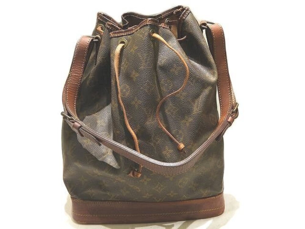 Louis Vuitton Noe Drawstring Monogram Shoulder Bag Canvas Leather Black Brown
